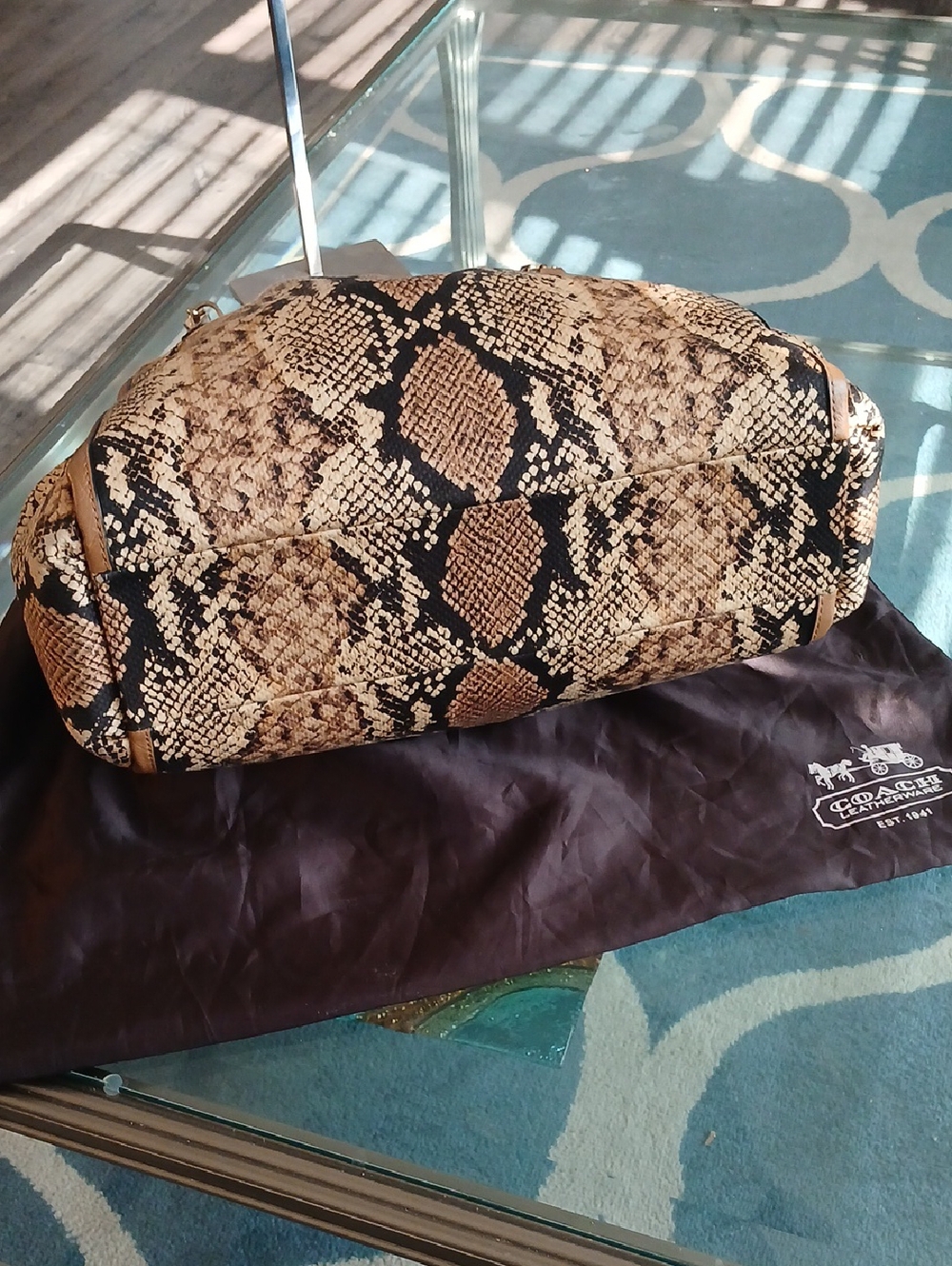 Coach Madison Carryall Python Snake Print Pattern Satchel With Matching Wallet - Picture 6 of 10